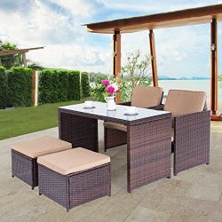 Cloud Mountain Outdoor 5 Piece Rattan Wicker Furniture Bar Set Dining Set Cushioned Patio Furnit ...