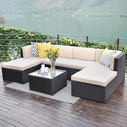 Outdoor patio furniture sets,Wisteria Lane 7 PC Wicker Sofa Set Garden Rattan Sofa Cushioned Sea ...