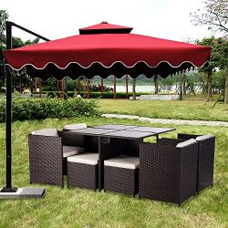 Merax 9-Piece Outdoor PE Rattan Wicker Patio Dining Table Set Garden Outdoor Patio Furniture Set