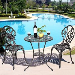 Giantex 3 Piece Bistro Set Cast Tulip Design Antique Outdoor Patio Furniture Weather Resistant G ...