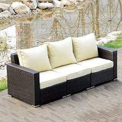 Sliverylake 3 PCS Outdoor Wicker Patio Furniture Sofa Set Loveseat w/ Cushions