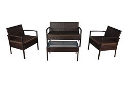 Modern Outdoor Garden, Patio 4 Piece Set – Wicker Sofa Furniture Set (Brown / Brown)