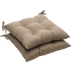 Pillow Perfect Indoor/Outdoor Taupe Textured Solid Tufted Seat Cushion, 2-Pack