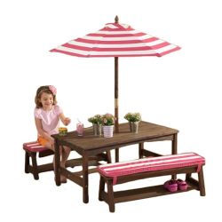 KidKraft Table, Bench Set Pink & White Outdoor Furniture