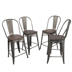 Tongli Metal Barstools Chairs Set Industrial Counter Height Chair (Pack of 4) Patio Dining Chair ...