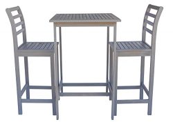 Zen Garden ZG014 Eucalyptus 3-Piece Bar Set with Bar Table and 2 Bar Chairs, Dark Grey Wood Finish