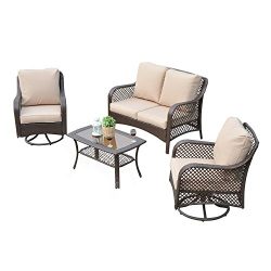 Outsunny 4pc Rattan Wicker Outdoor Patio Furniture Conversation Set -Light Brown/Coffee