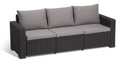 Keter California 3-Seater Seating Patio Sofa with Cushions in a Resin Plastic Wicker Pattern, Gr ...