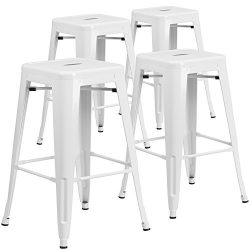 Flash Furniture 4 Pk. 30” High Backless White Metal Indoor-Outdoor Barstool with Square Seat