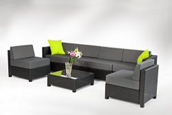 MCombo 7 Piece Luxury Black Wicker Patio Sectional Indoor Outdoor Sofa Furniture Set with Grey C ...