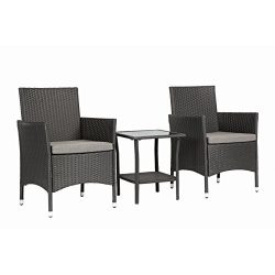 Magari Furniture NGI-8 Giorno Rattan Wicker Patio Bistro Set (3 Pieces), Black