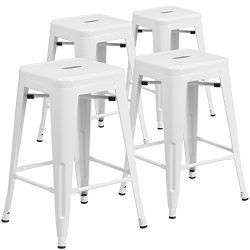 Flash Furniture 4 Pk. 24” High Backless White Metal Indoor-Outdoor Counter Height Stool wi ...