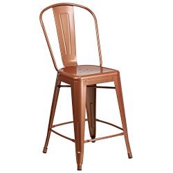 Flash Furniture 24” High Copper Metal Indoor-Outdoor Counter Height Stool with Back