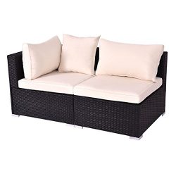 Tangkula Outdoor Wicker Furniture Set Infinitely Combination Cushion Wicker (1 corner sofa+ 1 ar ...