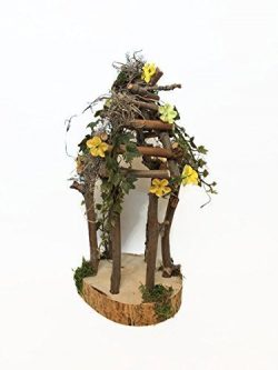 Wood Fairy Garden Gazebo in yellow and white by Sprouted Dreams