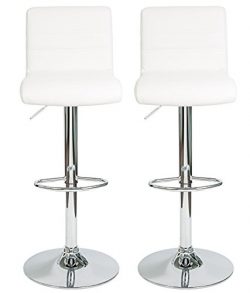 HULLR Modern Swivel Bar Stools Chairs Height Adjustable, Set of 2 (White)