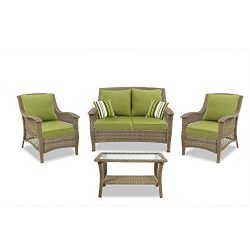 Quality Outdoor Living Greenport All-Weather Resin Wicker Deep Seating Patio Set, 4-Piece, Light ...