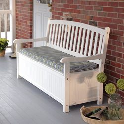 Pleasant Bay 4 ft. Curved-Back Outdoor Acacia Wood Patio Storage Bench – White Is A Sensat ...