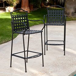 Woodard Capri Wrought Iron Outdoor Bar Stool Set of 2