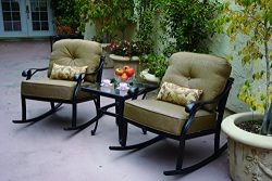 Darlee Nassau 3-Piece Classic Club Rocker Chair Set/Seat, Back Cushions and 24-Inch Glass Top En ...