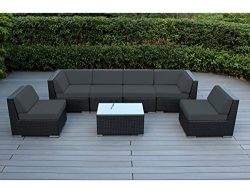 Ohana 7-Piece Outdoor Wicker Patio Furniture Sectional Conversation Set with Weather Resistant C ...