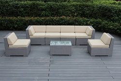 Ohana 7-Piece Outdoor Wicker Patio Furniture Sectional Conversation Set with Weather Resistant C ...