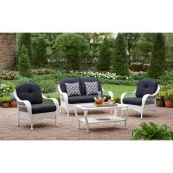 Conversation Set 4-Piece Patio 4 Seats Azalea Ridge, Blue/White