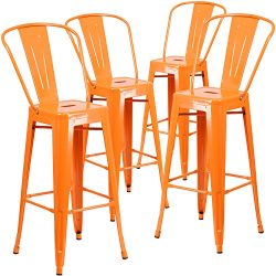 Flash Furniture 4 Pk. 30” High Orange Metal Indoor-Outdoor Barstool with Back