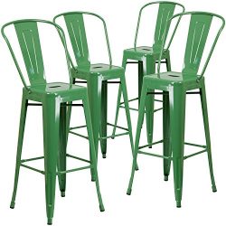 Flash Furniture 4 Pk. 30” High Green Metal Indoor-Outdoor Barstool with Back