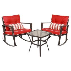 Tangkula 3 PCS Chat Set Patio Outdoor Rocking Chairs with Coffee Table Set (Red)