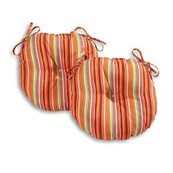 Greendale Home Fashions 18 in. Round Outdoor Bistro Chair Cushion in Coastal Stripe (set of 2),  ...