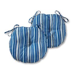 Greendale Home Fashions 15 in. Round Outdoor Bistro Chair Cushion in Coastal Stripe (set of 2),  ...