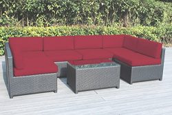 Ohana Mezzo 7-Piece Outdoor Wicker Patio Furniture Sectional Conversation Set ( Red Orange)