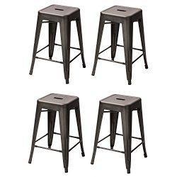 Adeco 24-inch Metal Tolix Industrial Chic Chair bar Counter Barstool, Set of 4 (Dark Bronze)