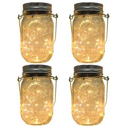 4-Pack Solar-powered Mason Jar Lights (Mason Jar & Handle Included),10 Bulbs Warn White Jar  ...