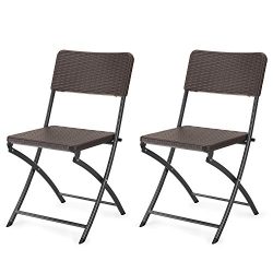 Adeco 2-Piece Folding Bistro-Style Patio Rattan Chairs Brown, Set Of 2