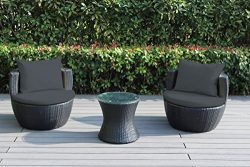 Ohana 3-Piece Outdoor Wicker Patio Conversation Set with Weather Resistant Cushions (Dark Gray)