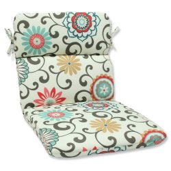 Pillow Perfect Outdoor Pom Pom Play Peachtini Rounded Corners Chair Cushion