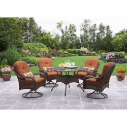 Patio Dining Set 5 Piece Outdoor Furniture Glass Table Seats 4 Swivel Chairs Cushions