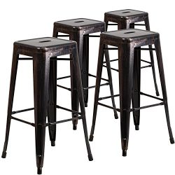 Flash Furniture 4 Pk. 30” High Backless Black-Antique Gold Metal Indoor-Outdoor Barstool w ...