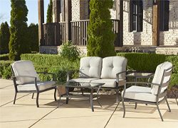 Cosco Outdoor 5 Piece Serene Ridge Aluminum Patio Furniture Conversation Set with Cushions and C ...