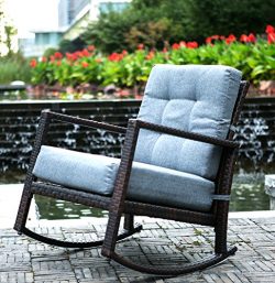 Merax Cushioned Rattan Rocker Chair Rocking Armchair Chair Outdoor Patio Glider Lounge Wicker Ch ...