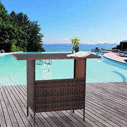 U-MAX Outdoor Rattan Wicker Bar Counter Table Shelves Garden Patio Furniture – Brown