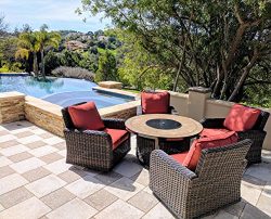 JOYPANDA 5 Piece Propane Gas Firepit Set, Includes 4 Cushioned Rattan Wicker Rocker Sofa Chairs  ...