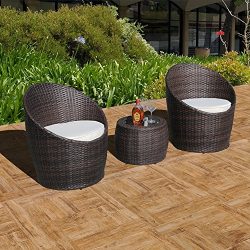 3 Piece Conversation Set,Wicker Patio Chat Set Outdoor Cushioned Rattan Furniture Set, Brown