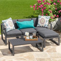 Nealie Patio Furniture ~ 5 Piece Outdoor Aluminum Sofa Set (Dark Grey)