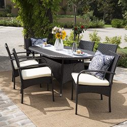 Carmela Patio Furniture ~ Outdoor 7pc Multibrown PE Wicker Long Dining Set