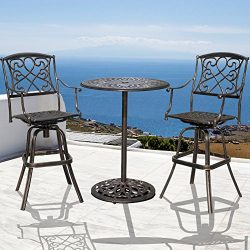 Sundale Outdoor 2 Pcs Counter Height Swivel Bar Stool and Bar Table Set All Weather Patio Furnit ...