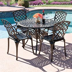 Best Choice Products 42″ 5-Piece Cast Aluminum Patio Outdoor Dining Set – Textured Brown