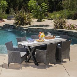 Seabrook Patio Furniture | 7 Piece Outdoor Dining Set | Light-Weight Concrete Rectangular Table  ...